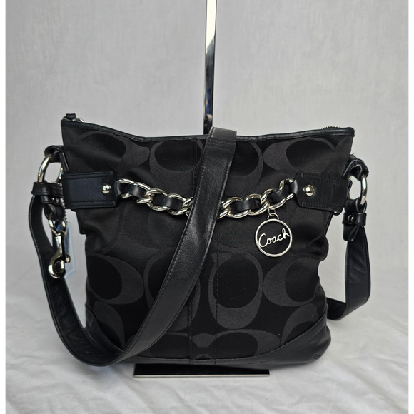 Coach F19730 Optic Chain Canvas Crossbody Bag Signature Black - Picture 1 of 15